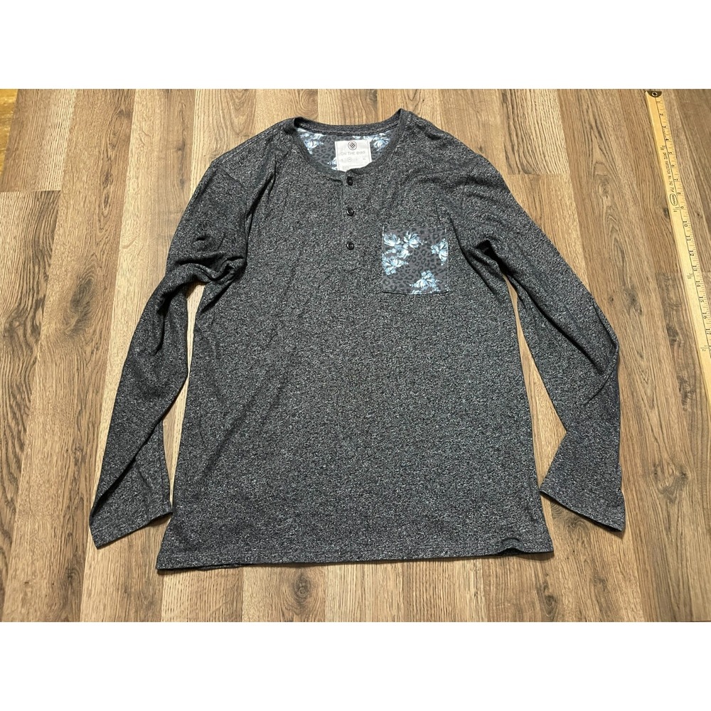 On The Byas Shirt, Women's Size Medium, Gray, Long Sleeve, Floral Pocket